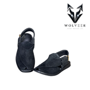Wolveer Jet Black Suede Alpha Peshawari Chappal